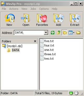 Created zip file in WinZip